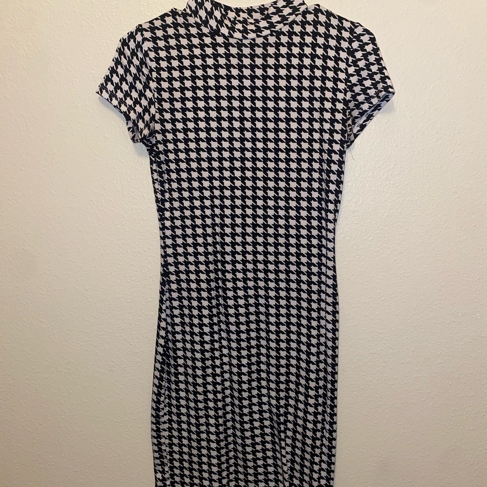 Absolutely Houndstooth Mini Dress in Black and White
